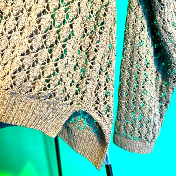 Gina L Openwork Sweater Slits on Sides Feminine Knitted Dark Green Long Sleeves - Picture 7 of 11